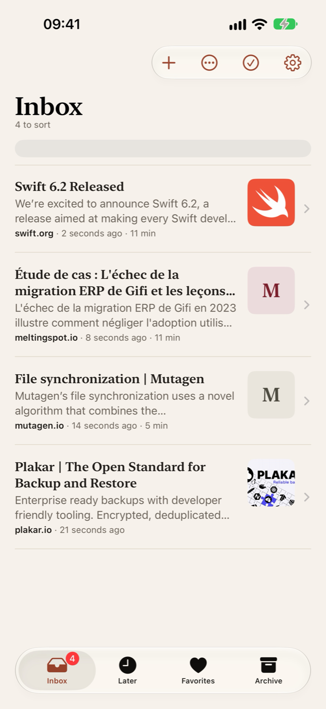 La boîte de réception de Leafin sur iPhone